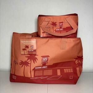 Set of 2 — Trader Joe’s Mini + Large Insulated Cooler Tote Bags Peach Orange NWT